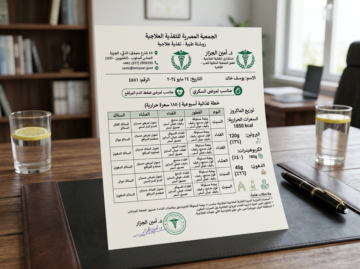 نموذج روشتة التغذية العلاجية المطبوعة بنقرة واحدة من الوجبة كلينيك